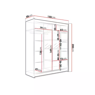 Zrcadlová šatní skříň 150 cm s posuvnými dveřmi PIRITU 5 - dub artisan / bílá