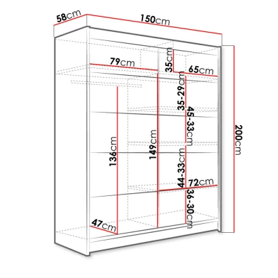 Šatní skříň s posuvnými dveřmi 150 cm PIRITU 4  - dub artisan / bílá