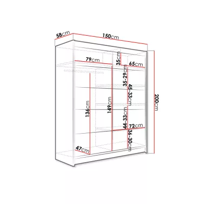 Šatní skříň s posuvnými dveřmi 150 cm PIRITU 4  - dub artisan / bílá