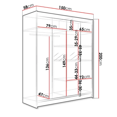 Šatní skříň se zrcadlem 150 cm PIRITU 2 - dub artisan / bílá