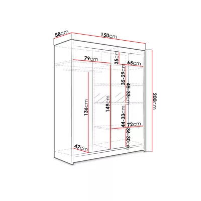 Šatní skříň se zrcadlem 150 cm PIRITU 2 - dub artisan / bílá