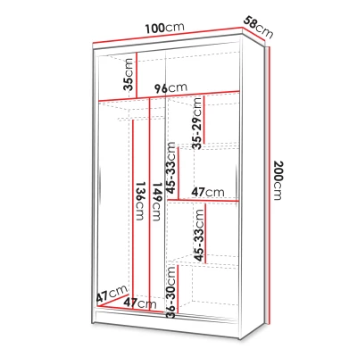 Úzká šatní skříň 100 cm se zrcadlem ARAPO 4 - kašmír