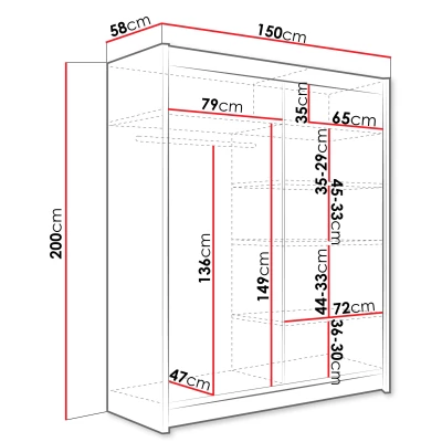 Šatní skříň 150 cm se zrcadlem a LED osvětlením PIRITU 2 - kašmír