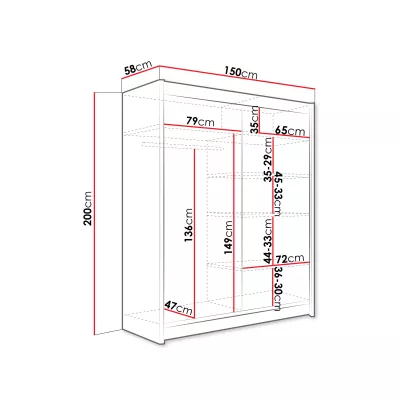 Šatní skříň se zrcadlem 150 cm PIRITU 2 - kašmír