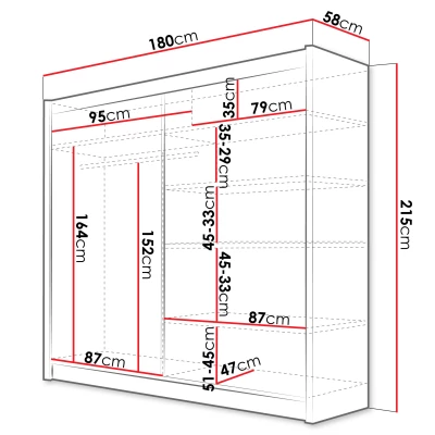 Šatní skříň 180 cm s posuvnými dveřmi a LED osvětlením FLORENCIO 11 - černá / kašmír