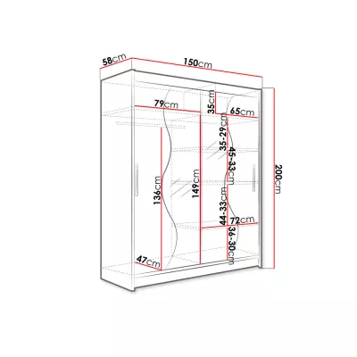 Šatní skříň se zrcadlem 150 cm ELADIO 2 - dub sonoma