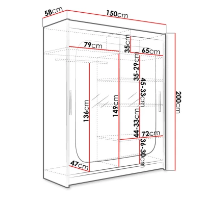 Šatní skříň se zrcadlem 150 cm ELADIO 12 - dub lanýž