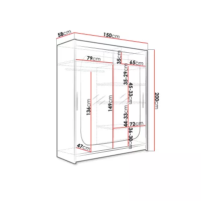 Šatní skříň se zrcadlem 150 cm ELADIO 12 - dub sonoma