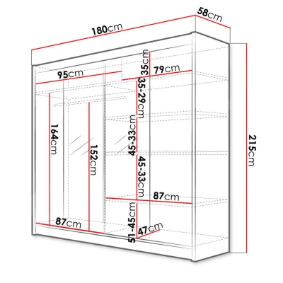 Velká šatní skříň 180 cm se zrcadlem VILMA 2 - bílá / černá