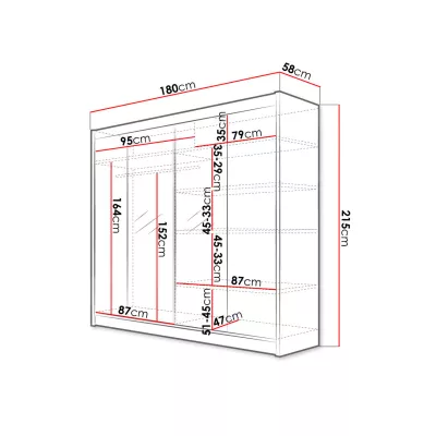 Velká šatní skříň 180 cm se zrcadlem VILMA 2 - černá / bílá