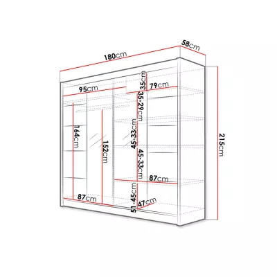 Velká šatní skříň se zrcadlem 180 cm VILMA 5 - dub artisan / černá