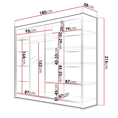 Velká šatní skříň se zrcadlem 180 cm VILMA 5 - dub sonoma