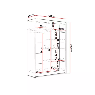 Zrcadlová šatní skříň 120 cm SAMANRE 5 - dub artisan / černá