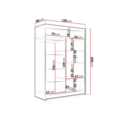 Vysoká šatní skříň 120 cm se zrcadlem SAMANRE 3 - bílá