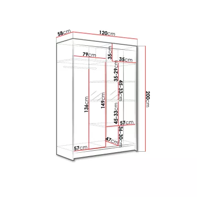 Úzká šatní skříň 120 cm se zrcadlem SAMANRE 2 - bílá