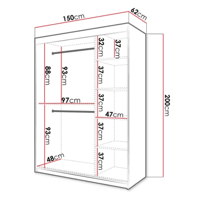 Šatní skříň 150 cm se zrcadlem LONZO 2 - bílá