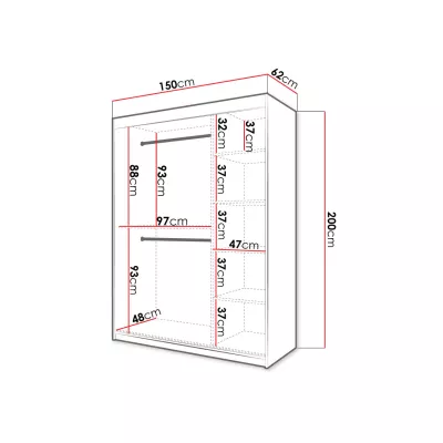 Šatní skříň 150 cm se zrcadlem LONZO 2 - bílá