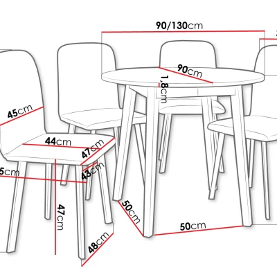 Kulatý rozkládací stůl se 4 židlemi SALPA 2 - dub kraft / černý / hnědý
