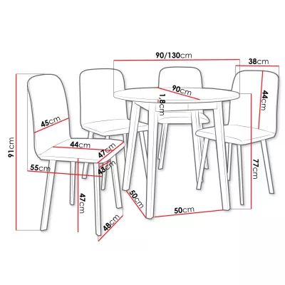Kulatý rozkládací stůl se 4 židlemi SALPA 2 - dub kraft / černý / hnědý