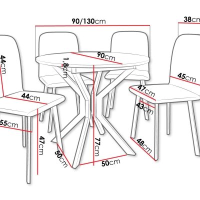 Rozkládací stůl se 4 židlemi SALPA 1 - bílý / černý / hnědý