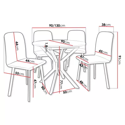 Rozkládací stůl se 4 židlemi SALPA 1 - bílý / černý / hnědý