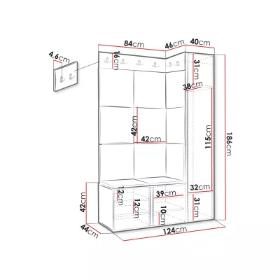 Stěna do předsíně se sedacím botníkem LURDES 2 - černá / světlá béžová