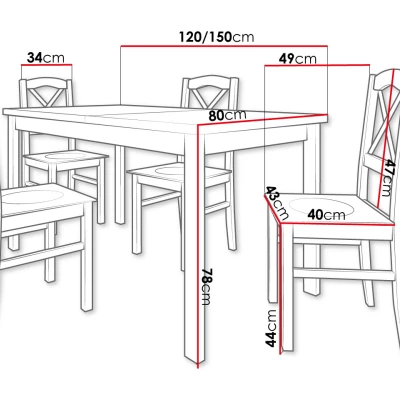 Jídelní sestava nábytku 4+1 ADELBITE 8 - dub sonoma / čerrná