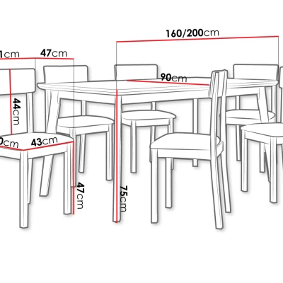 Rozkládací stůl 160 cm s 6 židlemi ADELBITE 7 - bílý / hnědý 1