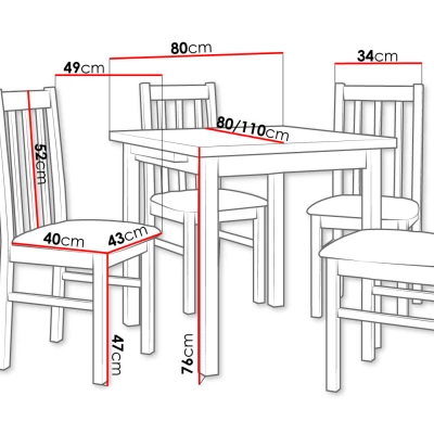 Jídelní rozkládací stůl 80 cm se 4 židlemi ADELBITE 4 - ořech / modrá