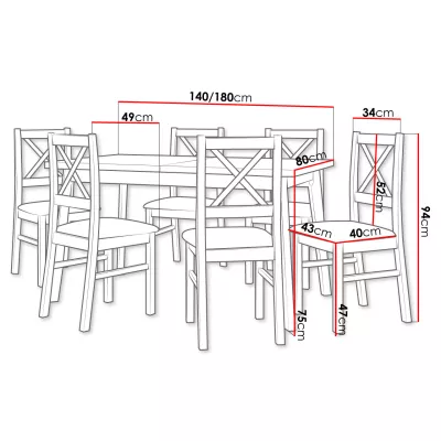 Rozkládací jídelní stůl 140 cm s 6 židlemi ADELBITE 3 - dub grandson / černý / hnědý 2