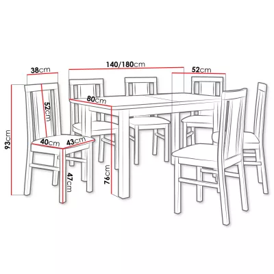 Jídelní sestava 6+1 HARDIN 3 - olše / béžová