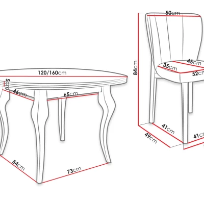 Rozkládací jídelní stůl 120 cm se 4 židlemi KRAM 2 - bílý / černý / granátový modrý