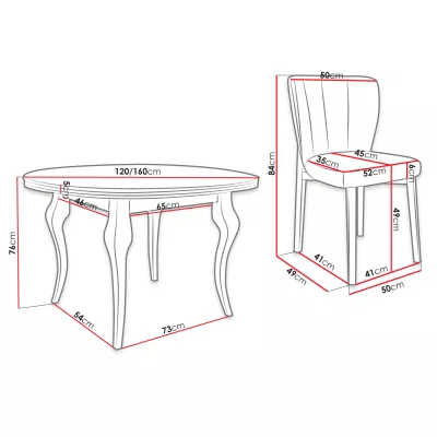 Rozkládací jídelní stůl 120 cm se 4 židlemi KRAM 2 - bílý / černý / granátový modrý