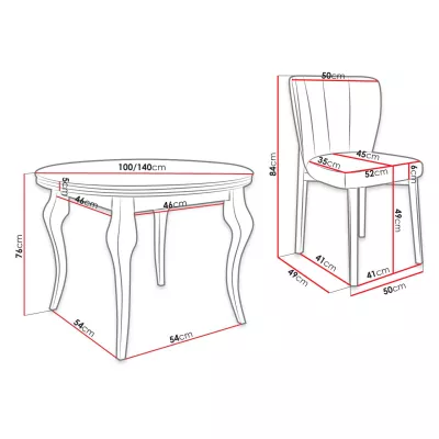 Rozkládací jídelní stůl 100 cm se 4 židlemi KRAM 2 - bílý / černý / smetanový