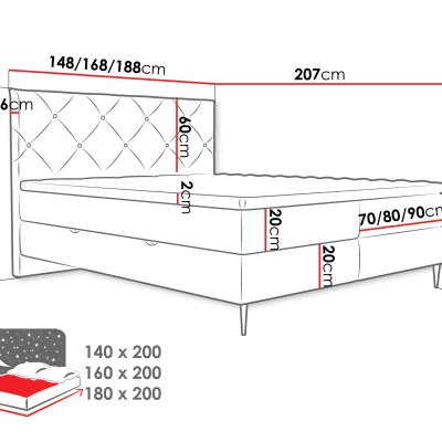 Kontinentální dvojlůžková postel 180x200 ARMADO - béžová / černé nožky