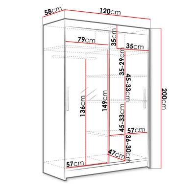 Vysoká šatní skříň 120 cm se zrcadlem GASPARA 6 - černá