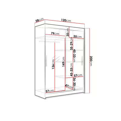 Vysoká šatní skříň 120 cm se zrcadlem GASPARA 6 - černá