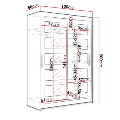 Vysoká šatní skříň 120 cm se zrcadlem GASPARA 4 - bílá