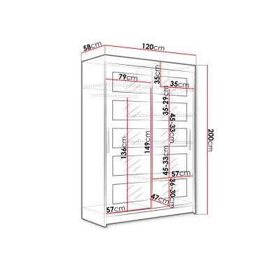 Vysoká šatní skříň 120 cm se zrcadlem GASPARA 4 - bílá