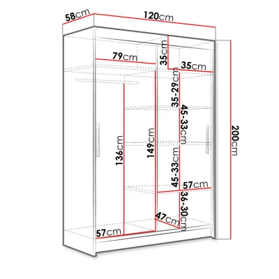 Úzká šatní skříň 120 cm s posuvnými dveřmi GASPARA 1 - bílá