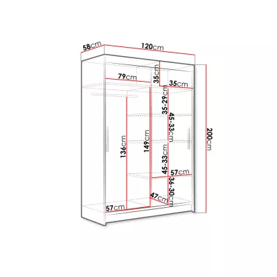 Úzká šatní skříň 120 cm s posuvnými dveřmi GASPARA 1 - bílá