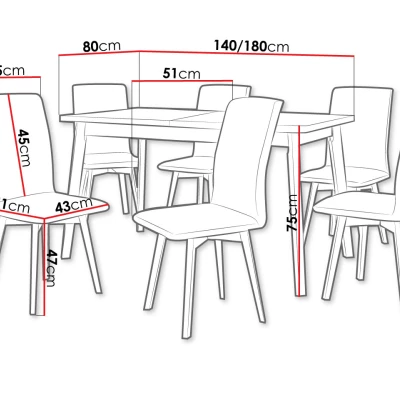 Moderní jídelní sestava 6+1 ADELBITE 10 - bílá / bílá / modrá