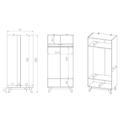 Šatní skříň 90 cm CHARLOTTE - kašmír / černá