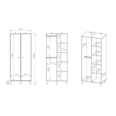 Dvoudveřová šatní skříň 80 cm OLIVIA - béžová / růžová