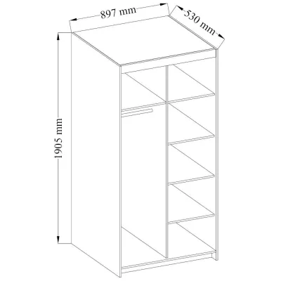 Šatní skříň 90x190 PILINA se zrcadlem - bílá