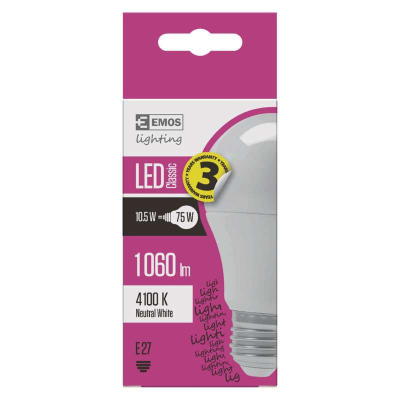 LED žárovka, E27, 10,5W, neutrální bílá / denní světlo