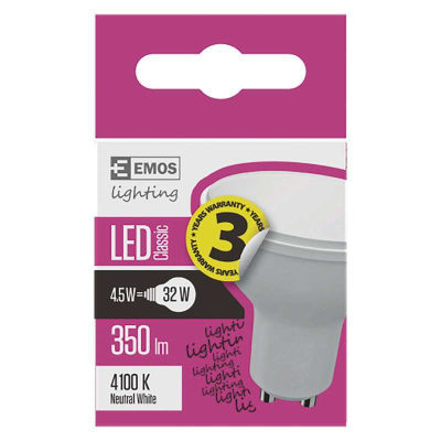 LED žárovka, GU10, 4,5W, neutrální bílá / denní světlo