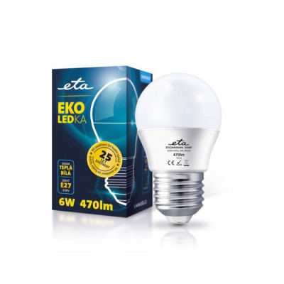 LED Žárovka ETA EKO mini globe, E27, 6W, 3000K, teplá bílá