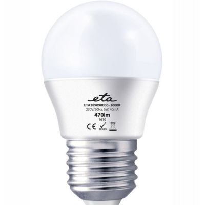 LED Žárovka ETA EKO mini globe, E27, 6W, 3000K, teplá bílá