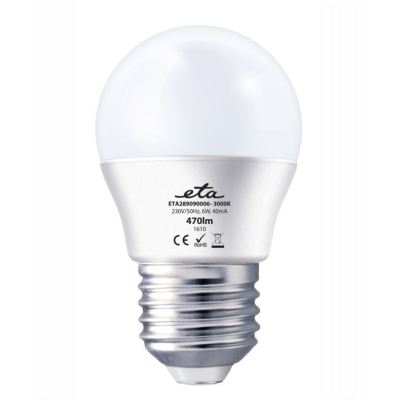 LED Žárovka ETA EKO mini globe, E27, 6W, 3000K, teplá bílá